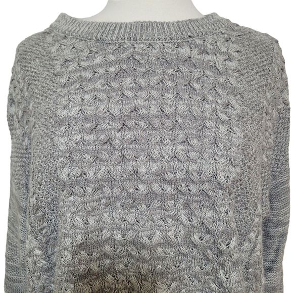 Mossimo Heather Gray Cable Knit Long Sleeve Crew Neck Sweater Size Small - Picture 2 of 7